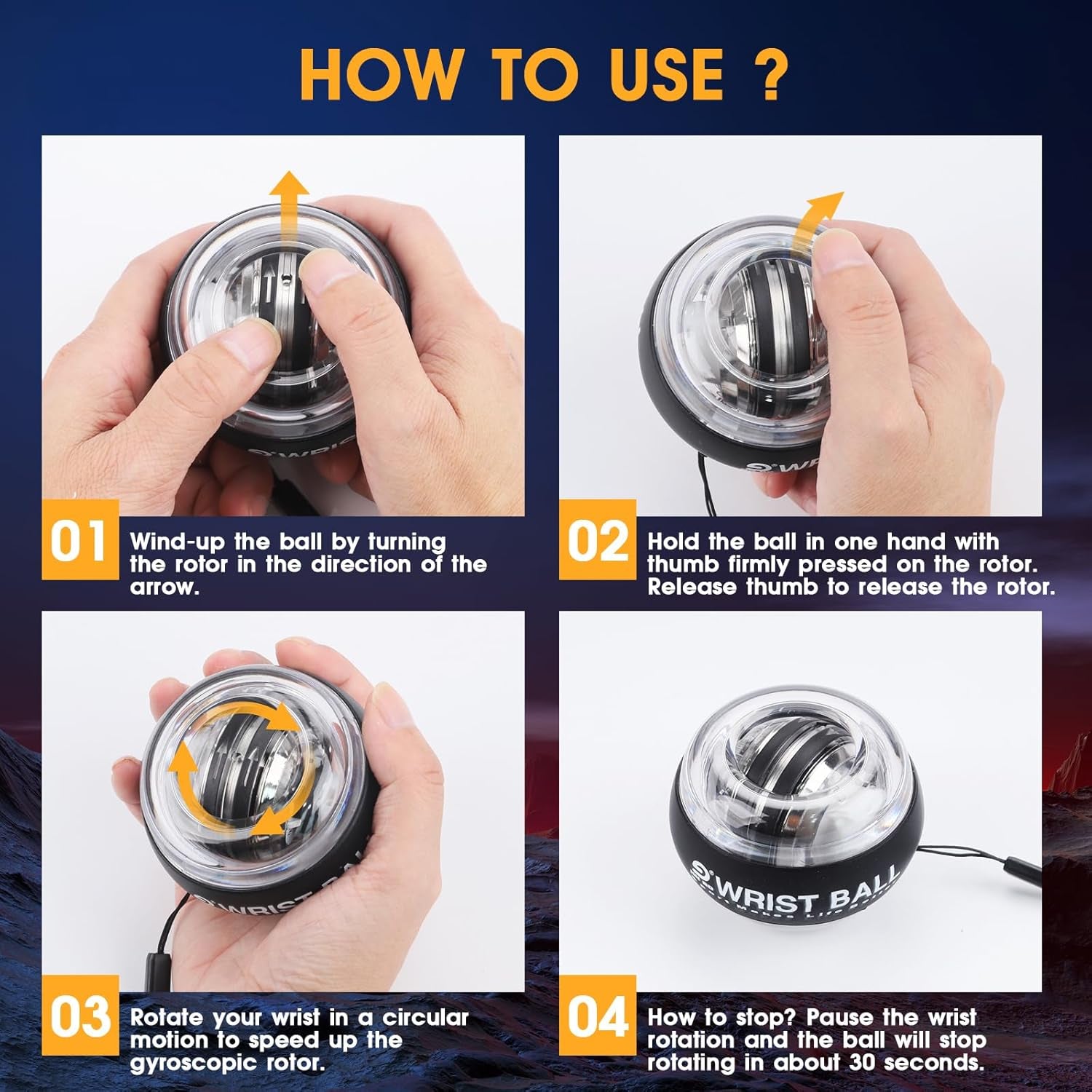 Auto Start Wrist Ball，Gyro Ball Trainer，Wrist Exerciser，Gyroscopic