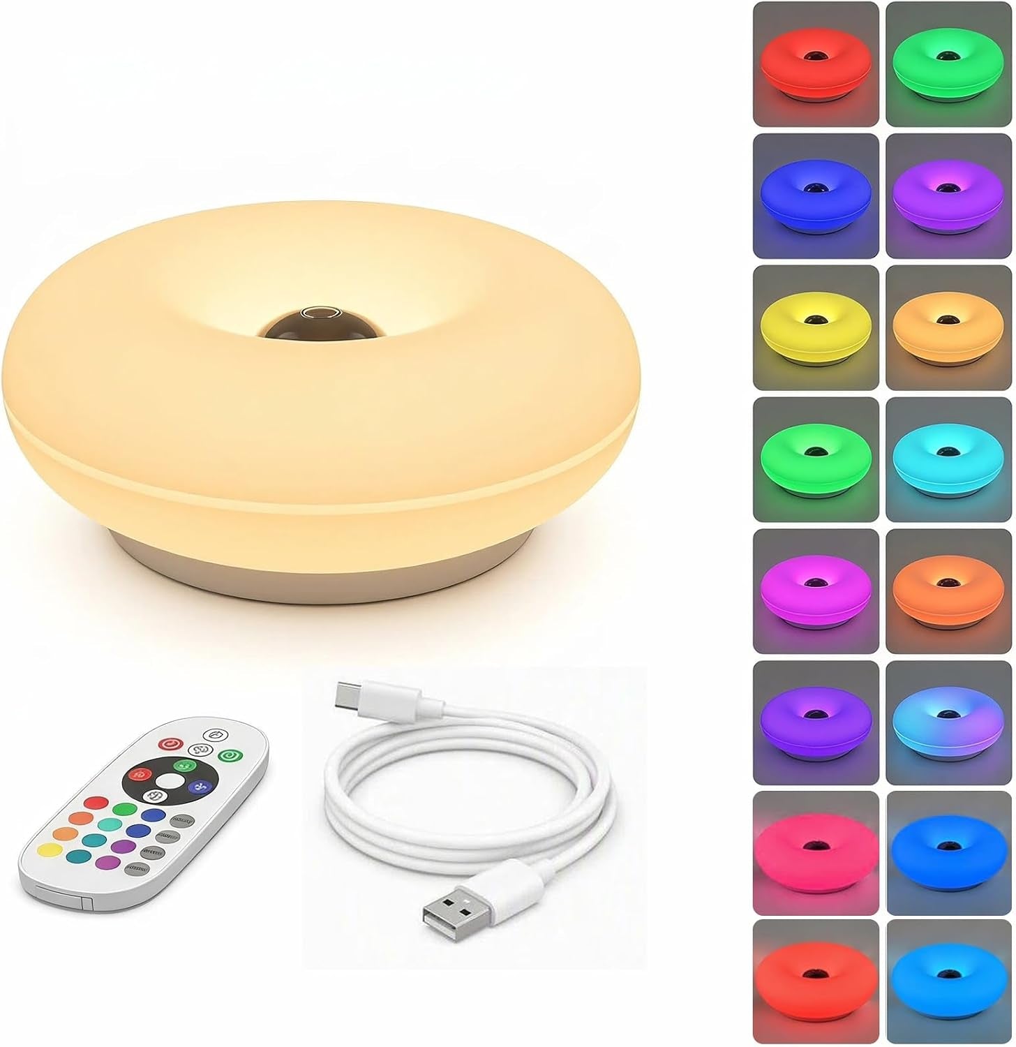 Donut Lamp, RGB 16-Color Dimmable LED Light, Wall Mount or Desktop Use