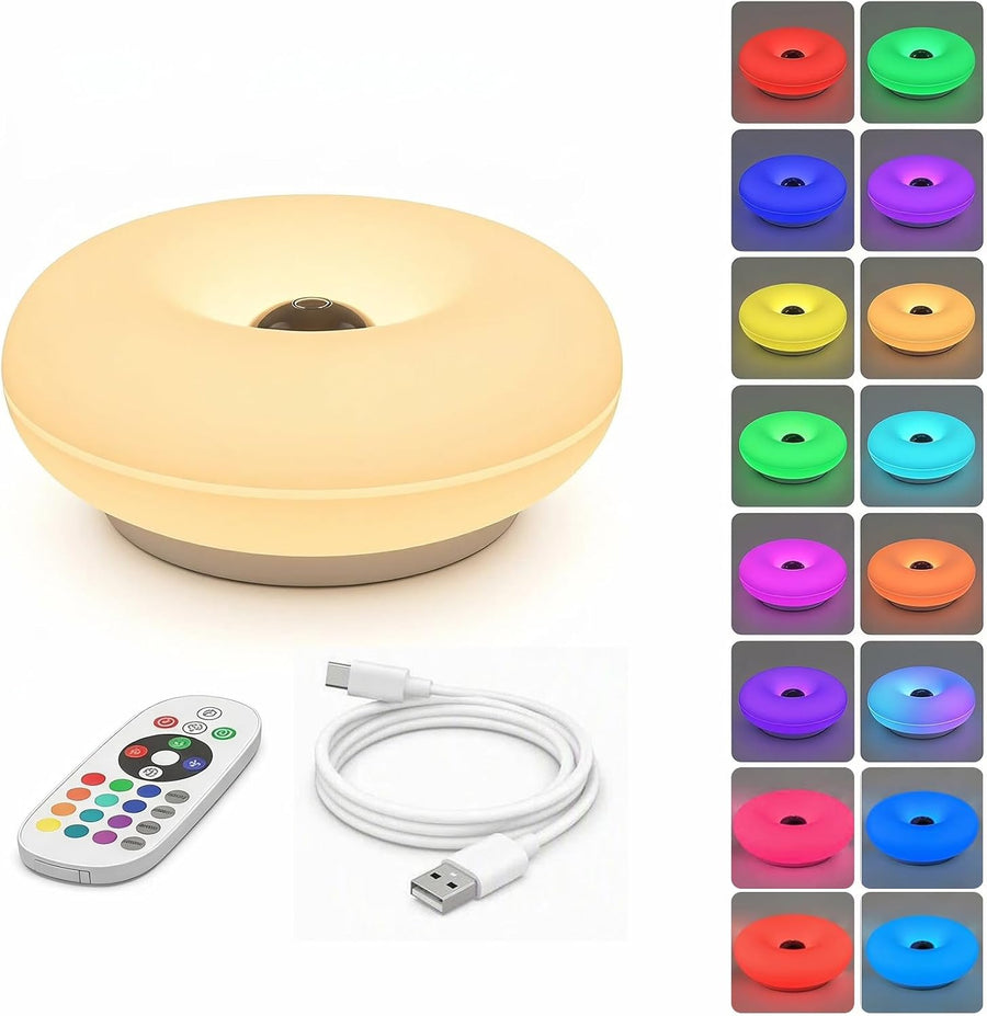 Donut Lamp, RGB 16-Color Dimmable LED Light, Wall Mount or Desktop Use