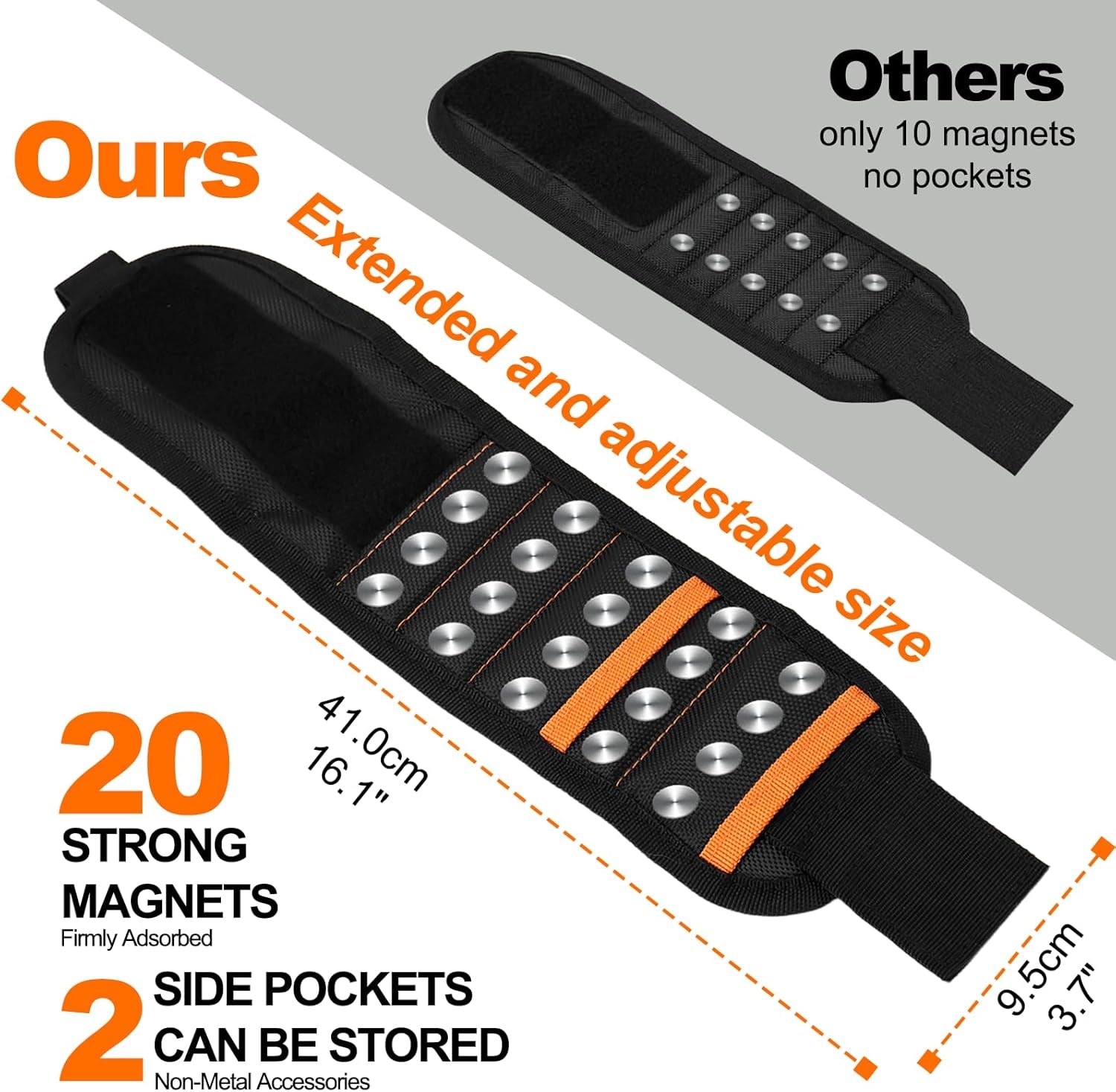 Magnetic Wristband for Tools (2-Pack) - Premium Tool Belt for Men, Heavy-Duty 20-Magnet Holds Screws DIY & Construction, Gift for Men, Cool Gadgets for Husband, Grandpa, Handyman
