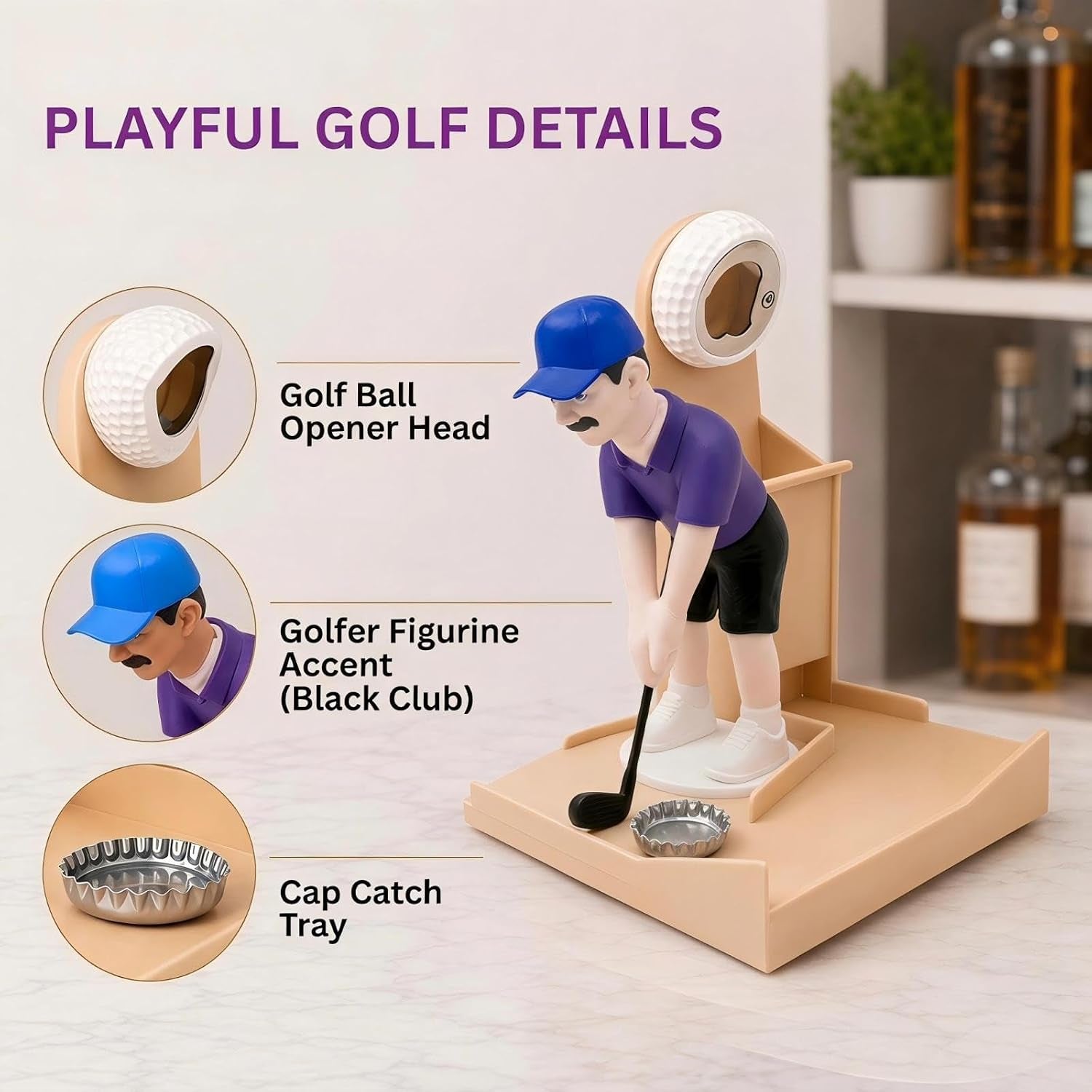 Golf Bottle Opener Game, Automatic Beer Cap Launcher & Catcher, Fun Bar Accessories for Home, Man Cave Decor, Novelty Golf Lover Gifts for Men, Dad(Nude)