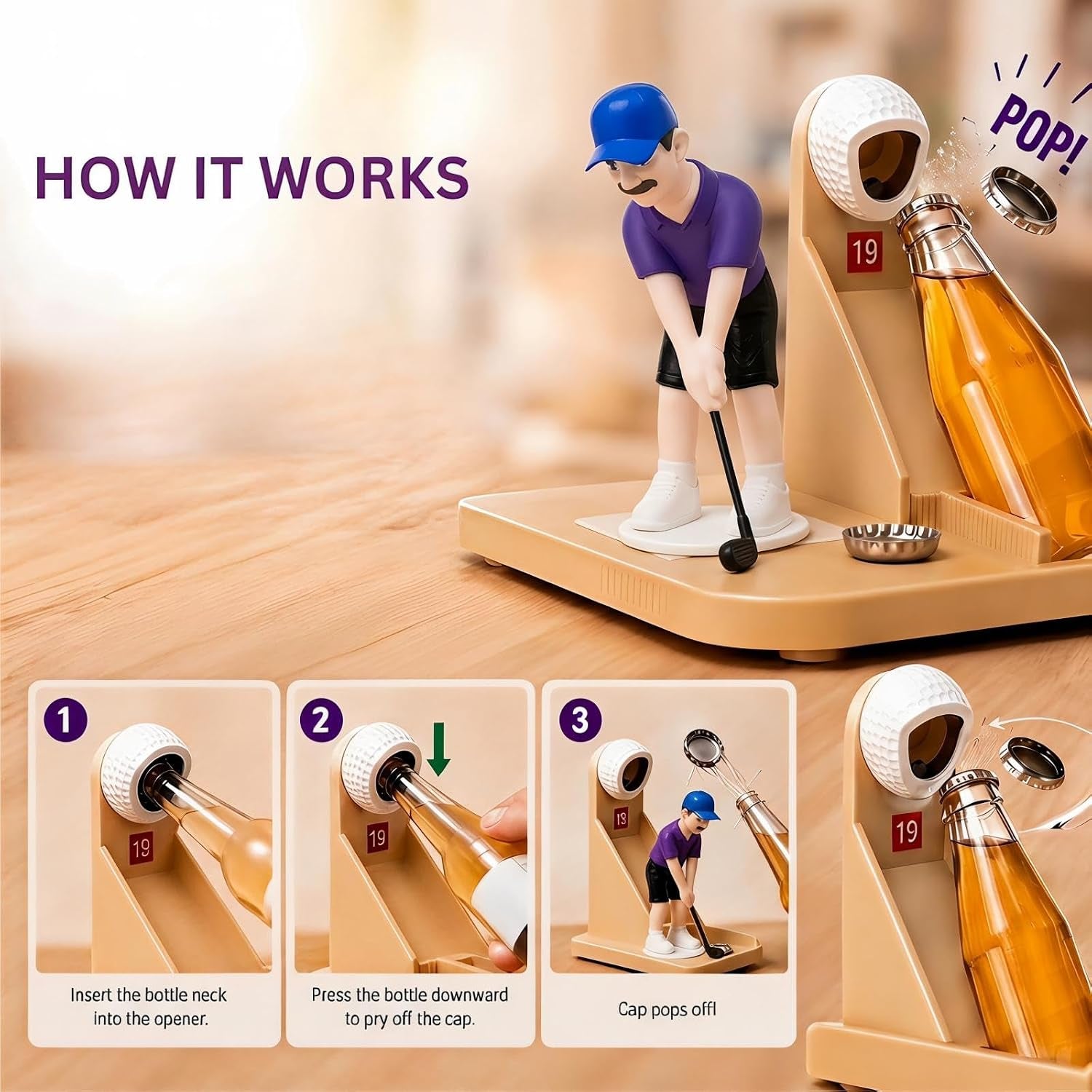 Golf Bottle Opener Game, Automatic Beer Cap Launcher & Catcher, Fun Bar Accessories for Home, Man Cave Decor, Novelty Golf Lover Gifts for Men, Dad(Nude)
