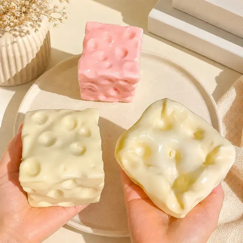 Fully Moldable Non-Rebound Cheese Squishy Toy - Pink & Yellow Petroleum Jelly-Filled Soft Gel Stress Ball, 6Cm/7Cm Jumbo Squishies Toys, Sensory Fidget Self Care Gadgets for ASMR Relaxation, Unique Relaxing Gifts
