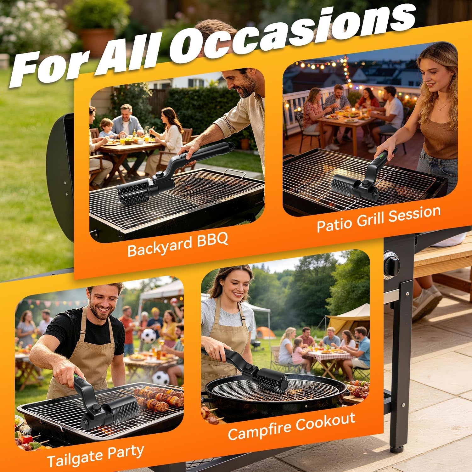 Electric Grill Brush for Outdoor Grill - Cordless Rechargeable Grill Cleaner with 180-Min Runtime, 3 Speeds, 545°F Heat Resistant, 180° Adjustable Angle, 2-In-1 Heavy-Duty BBQ Cleaning Kit