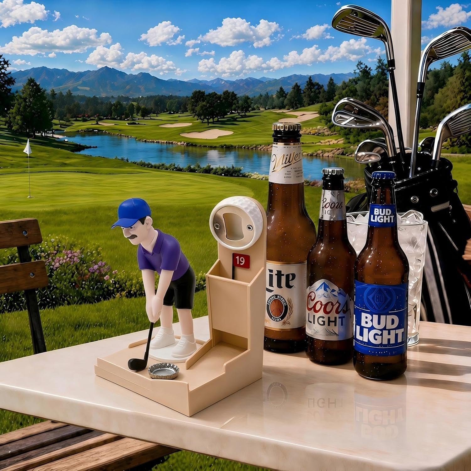 Golf Bottle Opener Game, Automatic Beer Cap Launcher & Catcher, Fun Bar Accessories for Home, Man Cave Decor, Novelty Golf Lover Gifts for Men, Dad(Nude)
