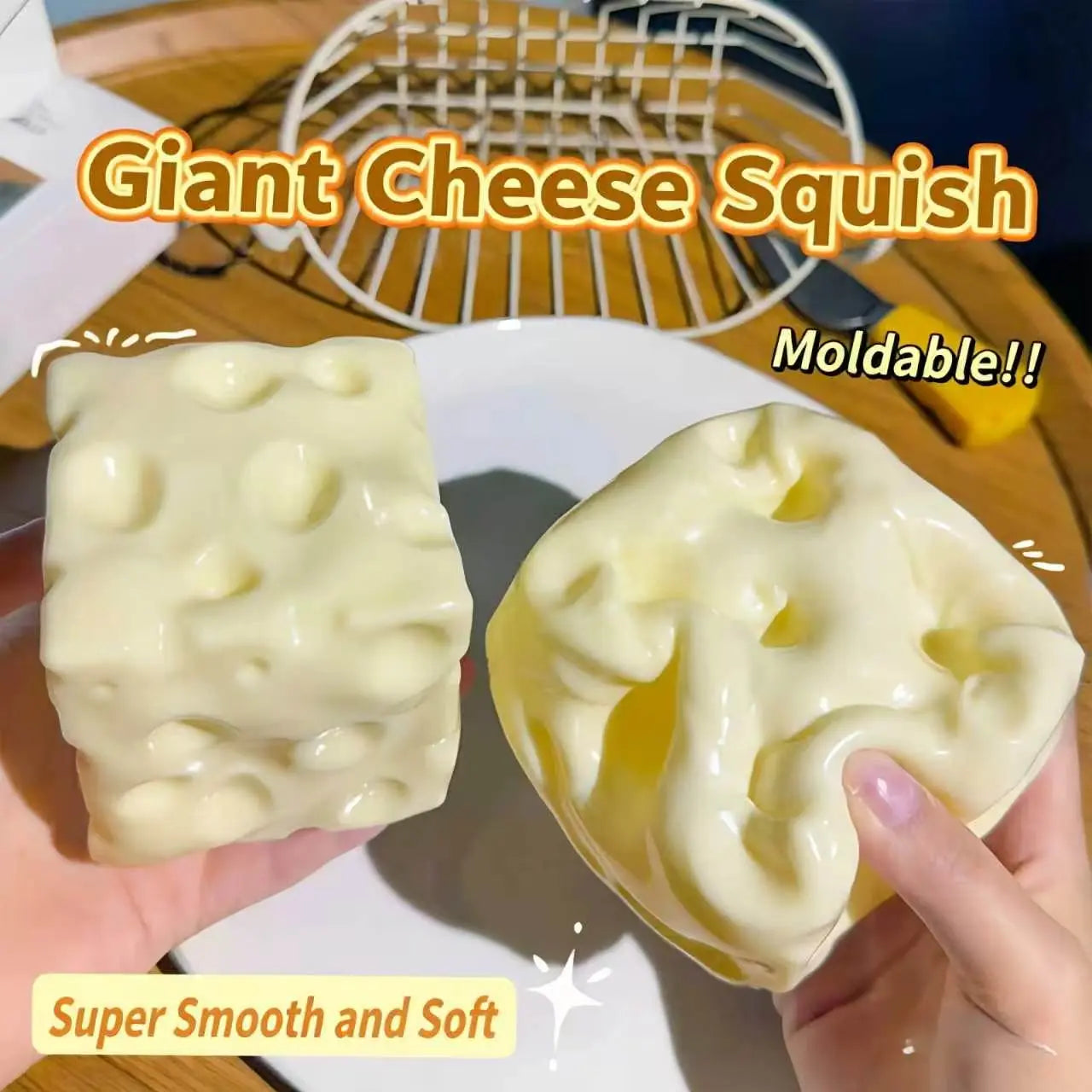 Fully Moldable Non-Rebound Cheese Squishy Toy - Pink & Yellow Petroleum Jelly-Filled Soft Gel Stress Ball, 6Cm/7Cm Jumbo Squishies Toys, Sensory Fidget Self Care Gadgets for ASMR Relaxation, Unique Relaxing Gifts