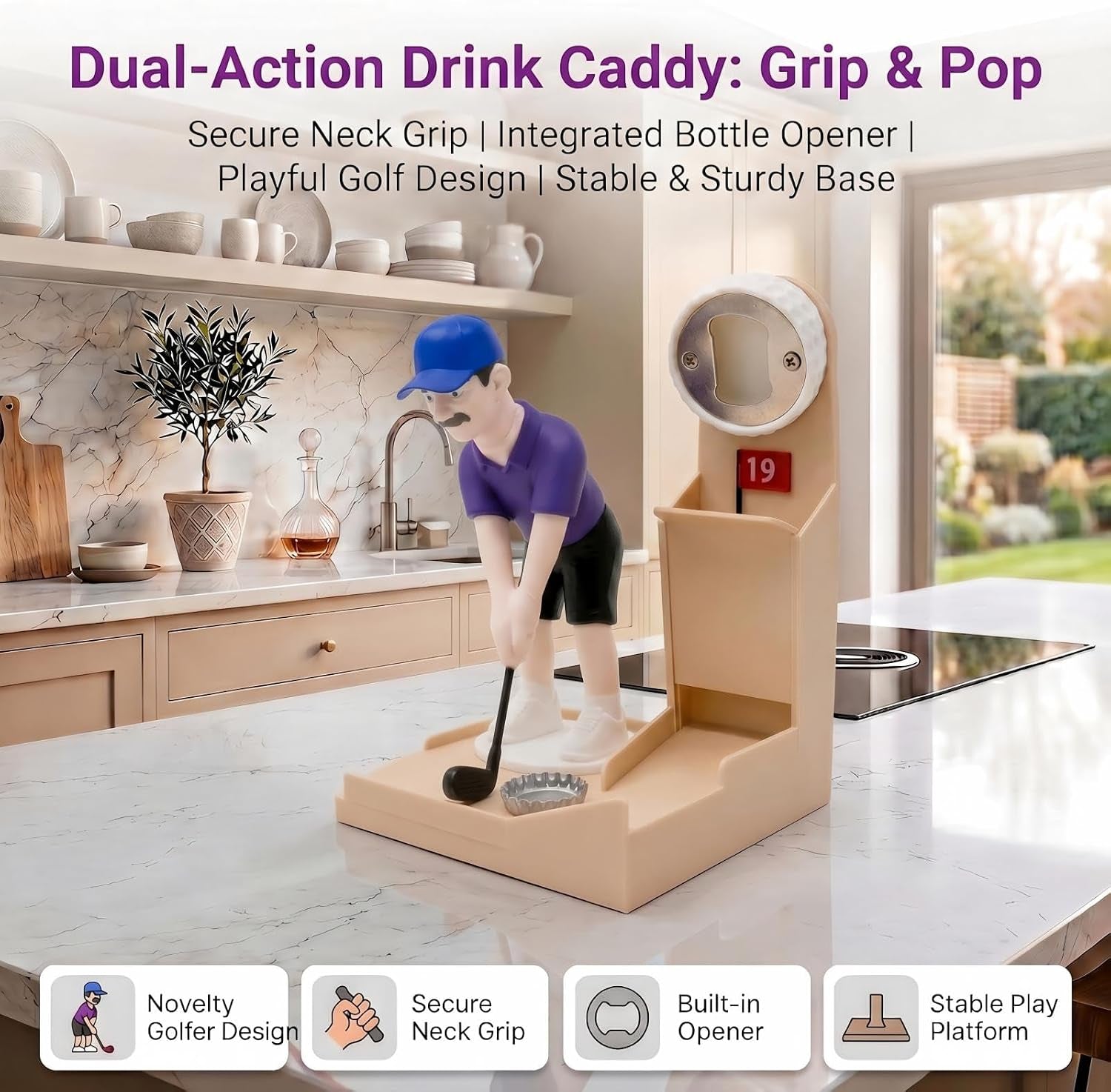 Golf Bottle Opener Game, Automatic Beer Cap Launcher & Catcher, Fun Bar Accessories for Home, Man Cave Decor, Novelty Golf Lover Gifts for Men, Dad(Nude)